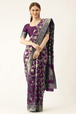 manvaa Woven Banarasi Silk Blend Saree(Purple)