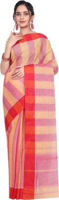 Manasi Craft Solid/Plain Handloom Cotton Blend Saree(Pink, Red)