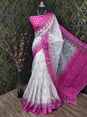 HICHIK Digital Print Bollywood Cotton Linen Saree(Multicolor)