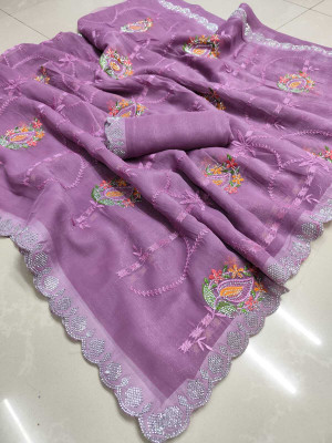 Sareez House Embroidered Bollywood Chiffon Saree(Purple)