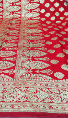 TRFASHIONHUB Woven Banarasi Handloom Silk Blend Saree(Red)