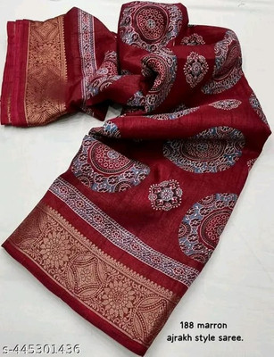 Stylezone Woven, Printed Bollywood Cotton Silk Saree(Maroon)