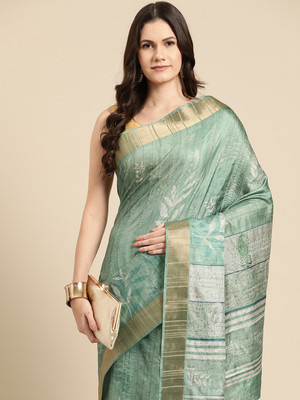 SILK ZONE Digital Print Daily Wear Silk Blend Saree(Green)
