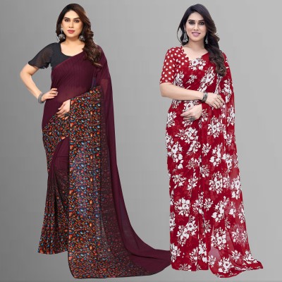 Anand Sarees Floral Print Daily Wear Georgette Saree(Pack of 2, Brown, Red)