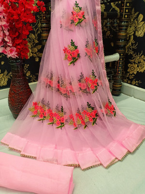 CHHELAJI Embroidered Bollywood Net Saree(Pink)