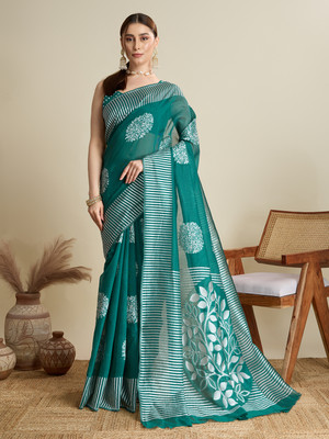 Bansari Textiles Floral Print Banarasi Jacquard, Art Silk Saree(Light Blue)