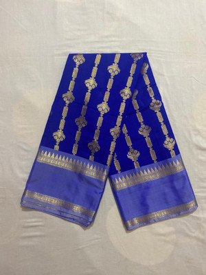 PRASHANTHVI CREATIONS Woven, Temple Border Kanjivaram Silk Blend Saree(Blue)