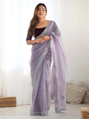 ANOUK Embellished Bollywood Net Saree(Purple)