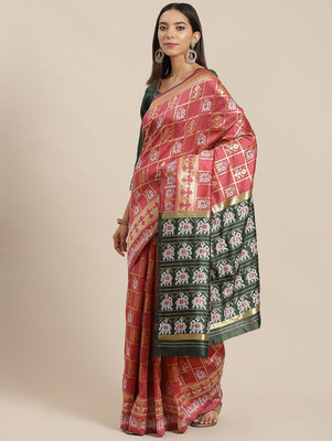 SERONA FABRICS Printed, Woven Banarasi Cotton Silk Saree(Pink)