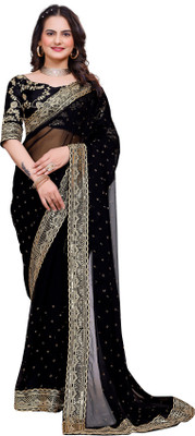 NAKSH CREATION Self Design Bollywood Georgette Saree(Black)