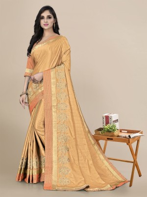 RekhaManiyar Embroidered Banarasi Pure Silk Saree(Beige)