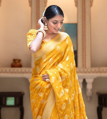 GajGajra Woven Kanjivaram Pure Silk, Art Silk Saree(Yellow)