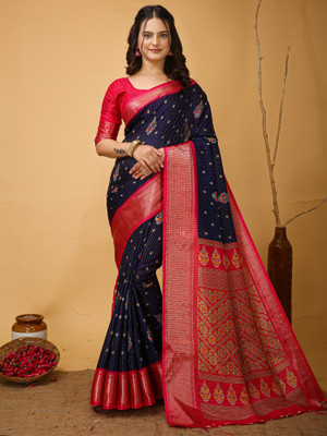 Divastri Printed Chinnalapattu Silk Blend Saree(Dark Blue)
