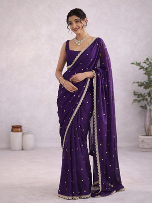 Navantika Embroidered, Embellished Bollywood Chiffon Saree(Purple)