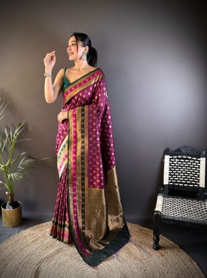 Tasrika Woven Banarasi Silk Blend Saree(Purple)