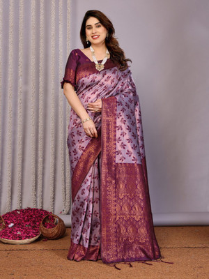 VASTUKALA Woven Kanjivaram Pure Silk, Art Silk Saree(Purple)