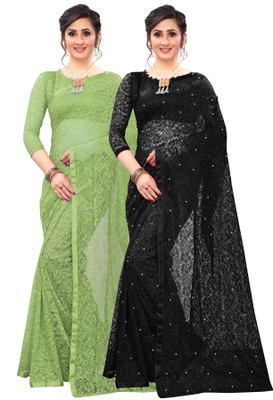 LOROFY Embellished Bollywood Net Saree(Pack of 2, Multicolor)
