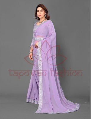 tapovan fashion Solid/Plain Bollywood Chiffon Saree(Purple)