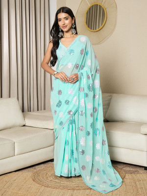 Divastri Embellished Bollywood Georgette Saree(Light Blue)