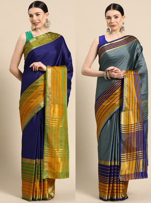 Divastri Solid/Plain Arani Pattu Art Silk Saree(Pack of 2, Multicolor)