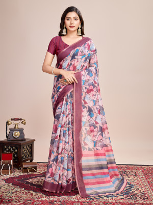 OFLINE SELECTION Printed Daily Wear Linen Saree(Multicolor)