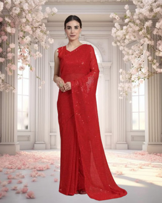 SHOBHTESH Embellished Bollywood Georgette Saree(Red)