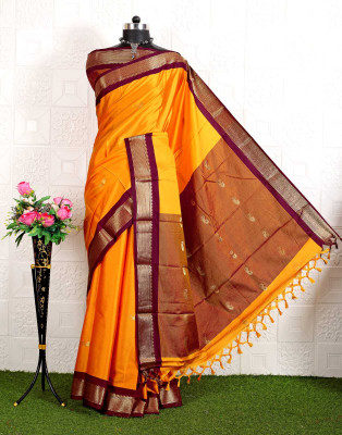 AS CREATION Woven Kanjivaram Silk Blend Saree(Multicolor)