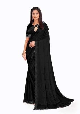 LHBSHOP Embroidered Bollywood Silk Blend Saree(Black)