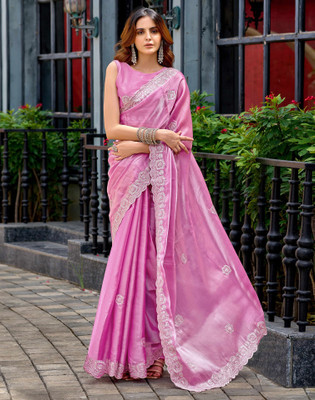 Satrani Embroidered, Embellished Bollywood Tissue, Art Silk Saree(Purple)