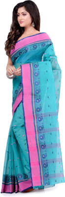Desh Bidesh Printed, Self Design, Woven, Solid/Plain Handloom Handloom Cotton Blend, Pure Cotton Saree(Blue)