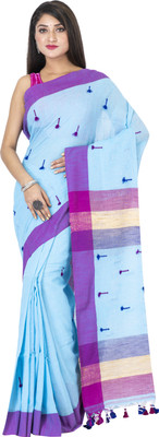 SAYAN CREATION Self Design Handloom Pure Cotton Saree(Blue, Purple)