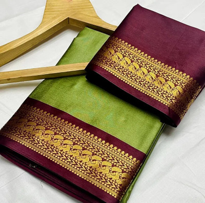 HR ENTERPRISE Printed Bollywood Cotton Silk Saree(Light Green, Maroon)