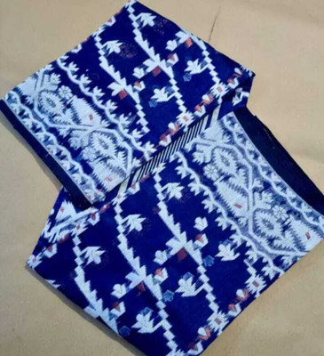 Soma Tant saree Mahal Self Design, Woven, Geometric Print Handloom Cotton Silk Saree(Blue)