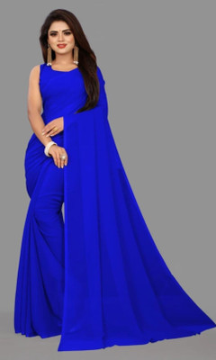 sadi Solid/Plain Daily Wear Georgette Saree(Blue)