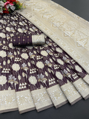 AAINA CREATION Woven, Printed Bollywood Tissue Saree(Purple)