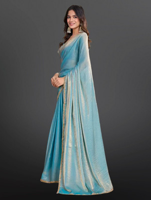 PRTRENDZ Woven Kanjivaram Jimmy choo, Chiffon Saree(Light Blue)
