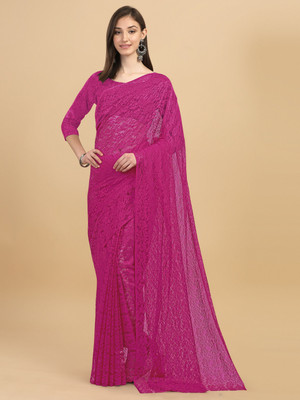 IRIS Self Design Bollywood Net Saree(Magenta)