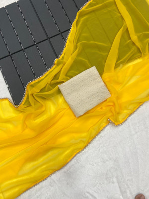 MM VENTURE Solid/Plain Bollywood Georgette Saree(Yellow)