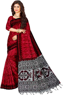 RJSC Printed Handloom Cotton Blend Saree(Red)