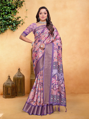 Tejal Creation Digital Print Bollywood Cotton Silk Saree(Purple)