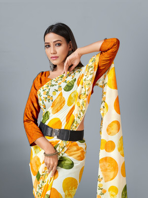 The Textile Hub Printed, Polka Print Bollywood Georgette Saree(Yellow)