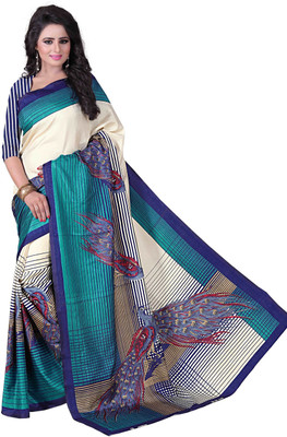 RAJESHWAR FASHION Printed Bollywood Crepe Saree(Blue)