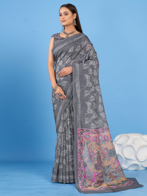 Tasrika Printed Daily Wear Linen Saree(Grey)