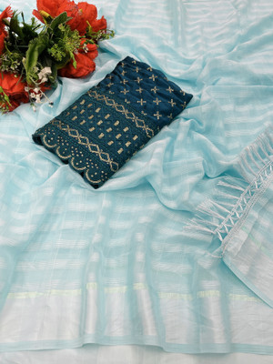 saanvi Checkered Bollywood Chiffon Saree(Light Blue)