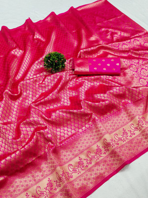 Kartvya Woven Kanjivaram Jacquard, Pure Silk Saree(Pink)