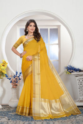 ishika fab Solid/Plain Daily Wear Organza Saree(Yellow)