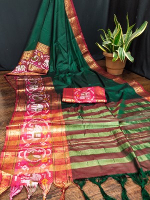 SARIMANIA Self Design, Woven Narayanpet Jacquard, Cotton Silk Saree(Green)