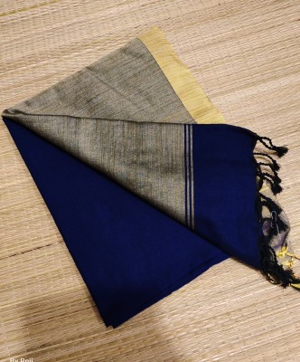 Kumaresh Creation Solid/Plain Daily Wear Cotton Blend Saree(Blue)