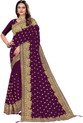 DEV SHREE SILK Self Design, Embroidered, Woven Bollywood Pure Silk Saree(Purple)