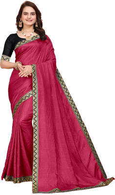 RARIND ENTERPRISE Solid/Plain Bollywood Georgette Saree(Magenta, Black)